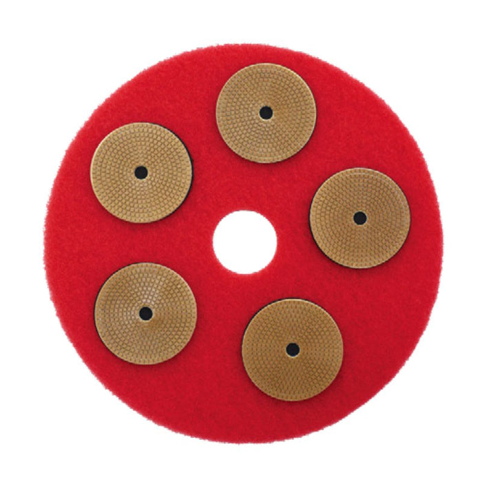 5" PowerPolish Floor Polishing Discs Attached to a Red Floor Pad Thumbnail