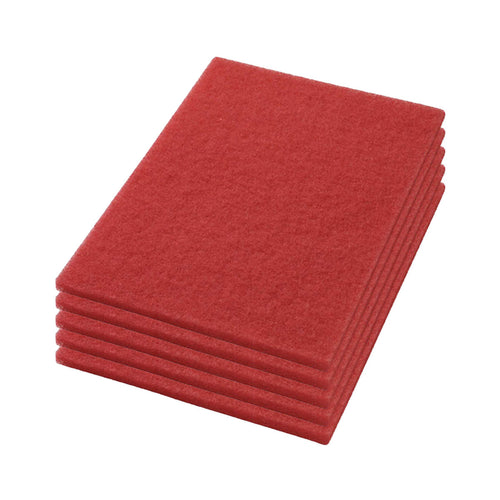 14 x 28 inch Red Rectangular Floor Scrubbing Pads (5 Pack) Thumbnail