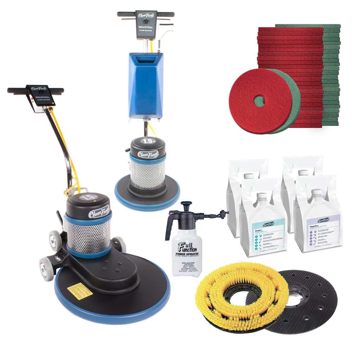 Floor Burnishing & Scrubbing Machine Package w/ Chemicals, Pads & Accessories —